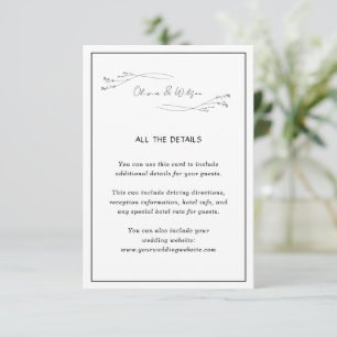 White Elegant Minimalist Botanical Wedding Details Enclosure Card