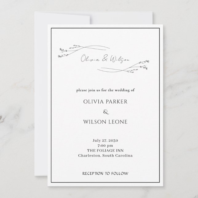 White Elegant Minimalist Botanical Wedding Invitation (Front)