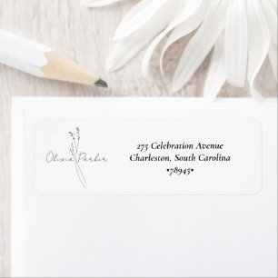 White Elegant Minimalist Botanical Wedding Return Address Label