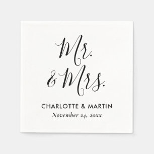 White Elegant Modern Script Mr. & Mrs. Wedding Napkin
