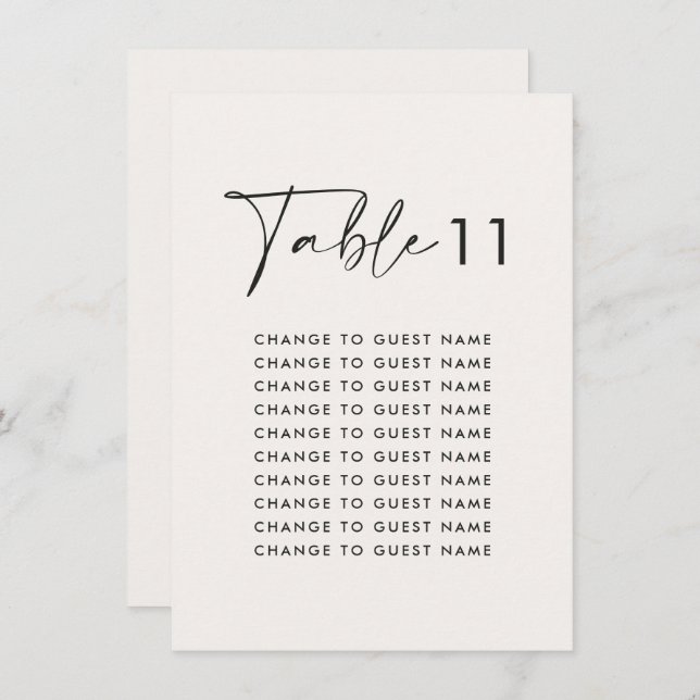 White elegant modern wedding table seating chart (Front/Back)