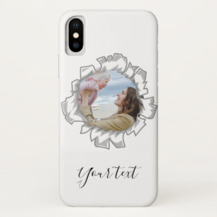 White Elegant Personalised Photo Text iPhone X Case