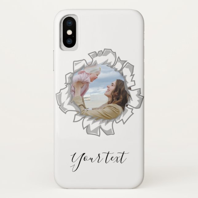 White Elegant Personalised Photo Text Case-Mate iPhone Case (Back)