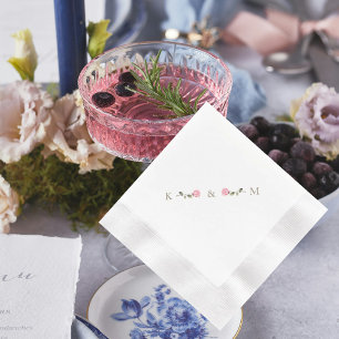 White Elegant Pink Rose Personalised Initials Napkin