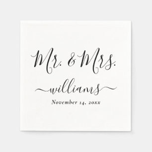 White Elegant Script Mr. and Mrs. Wedding Napkin