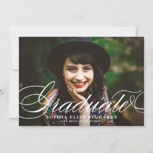 White Elegant Script Photo Graduation Invitation