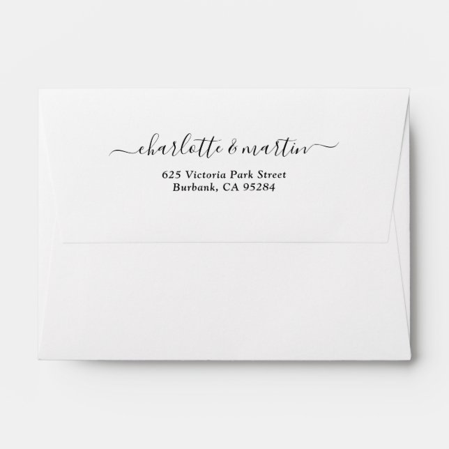 White Elegant Script Return Address Wedding A6 4x6 Envelope (Back (Top Flap))