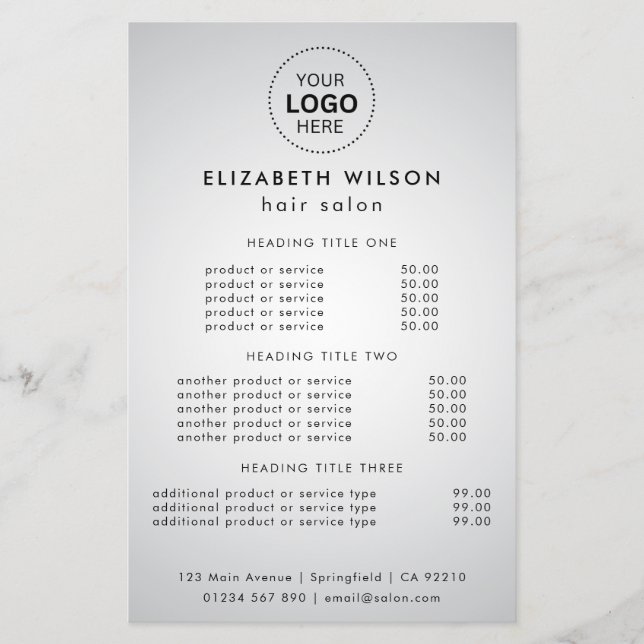 White Elegant | Simple Salon Service Menu Flyer (Front)