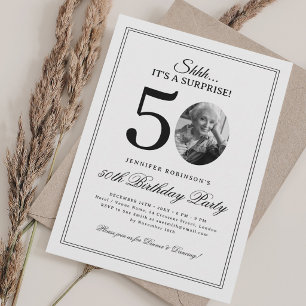 White Elegant Surprise 50th Birthday Party Invitation
