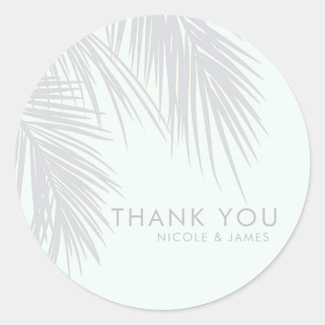 White Elegant Tropical Palm Tree Leaves Wedding Classic Round Sticker (Front)