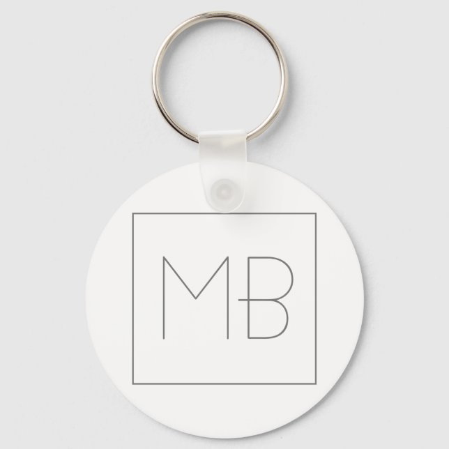 White Elegant Unique Monogrammed Key Ring (Front)