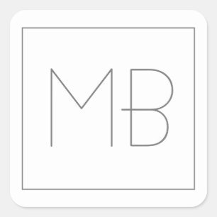 White Elegant Unique Monogrammed Square Sticker