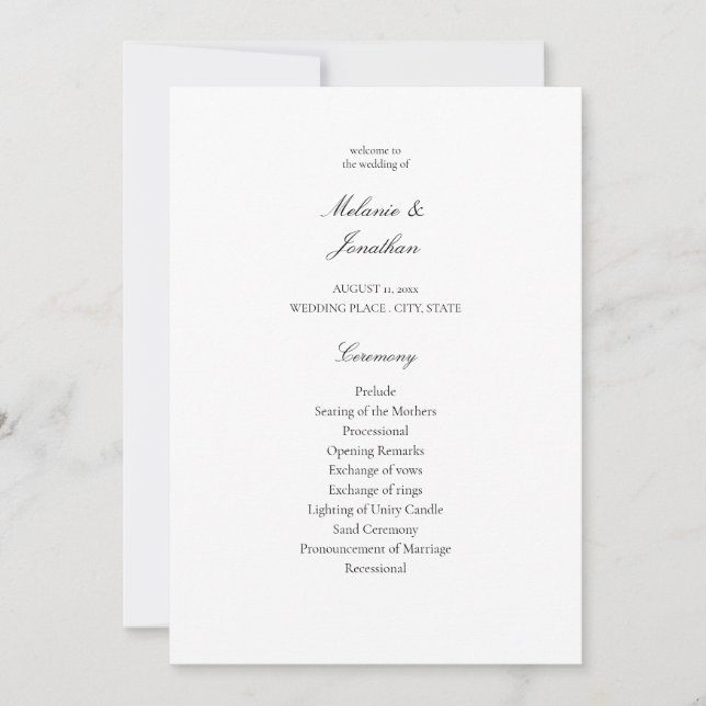 White Elegant Wedding Ceremony Program (Front)