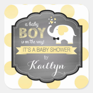White Elephant Bow-tie Dot Baby Shower Square Sticker