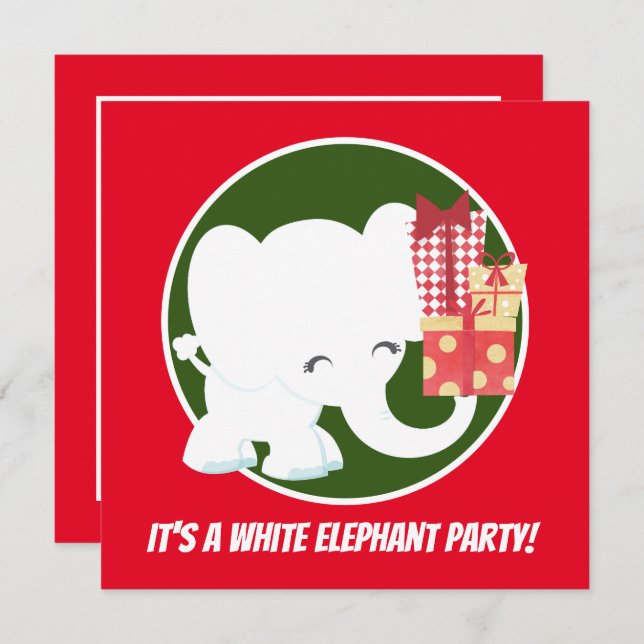 White elephant Christmas Holiday party Invitation (Front/Back)