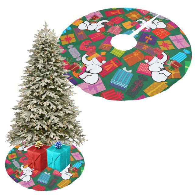 White Elephant Christmas Presents Green Background Brushed Polyester Tree Skirt (White Elephant Christmas Presents Green Background Brushed Polyester Tree Skirt)