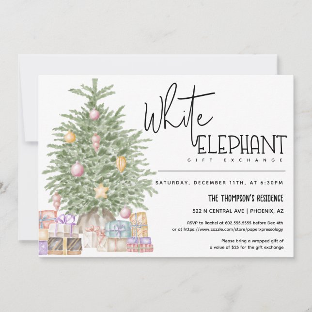 White Elephant Gift Exchange Christmas Party Invitation (Front)