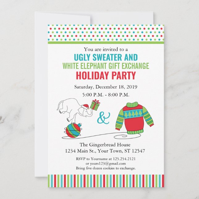 White Elephant Gift Exchange Invitation (Front)