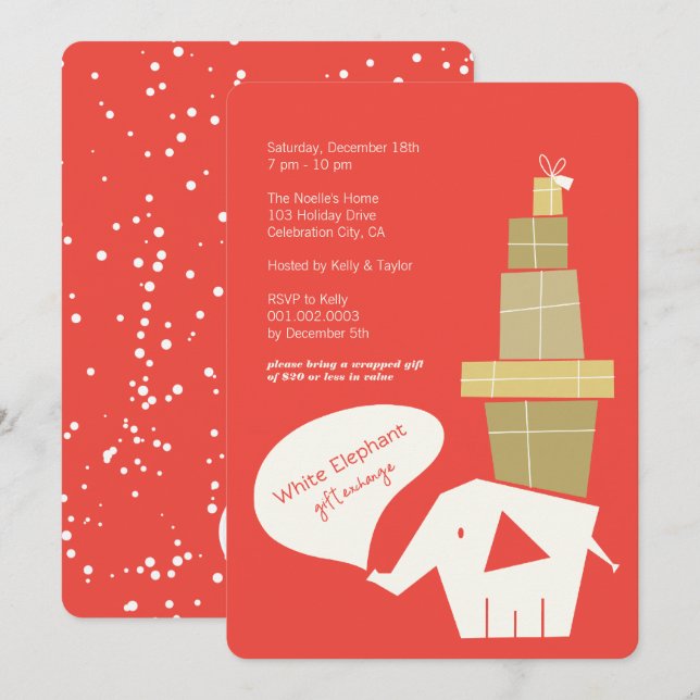 White Elephant Gift Exchange Modern Holiday Party Invitation (Front/Back)