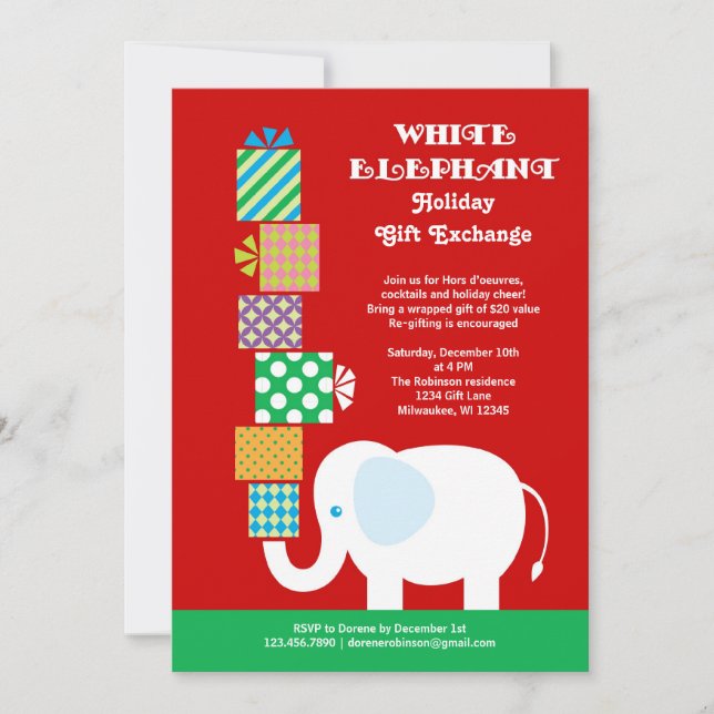 White Elephant Holiday Gift Exchange Invitation (Front)