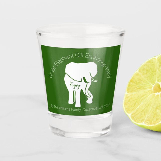White Elephant on Green Background Custom Text Shot Glass (Front)