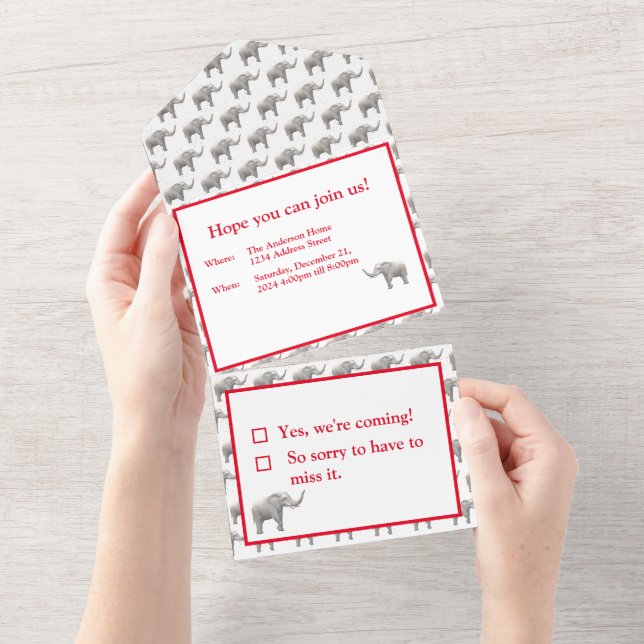 White Elephant Party All In One Invitation (Tearaway)