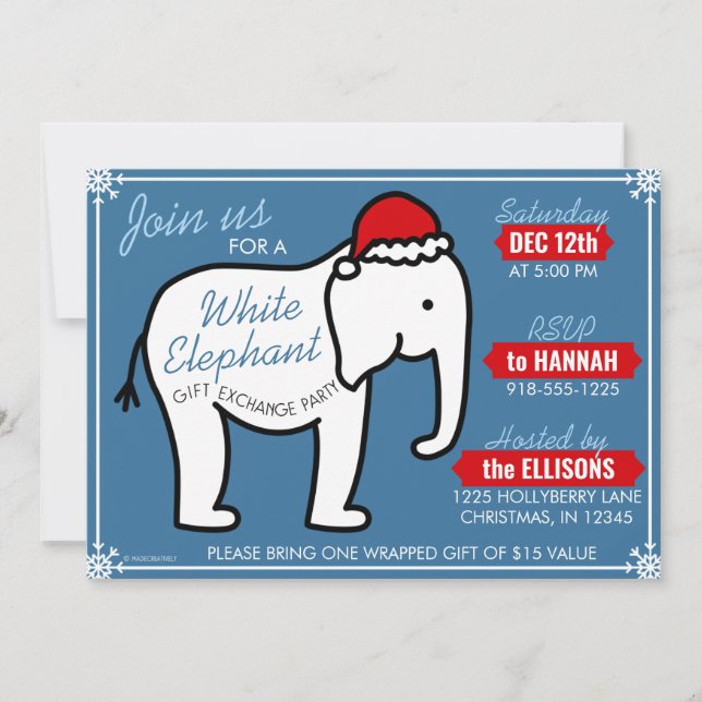 White Elephant Party Christmas (Blue) Invitation (Front)