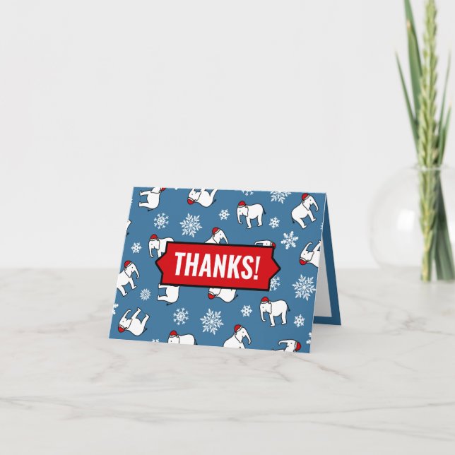 White Elephant Party Christmas (Blue) Thank You Card (Front)