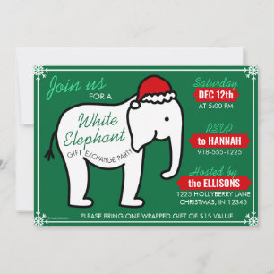 White Elephant Party Christmas (Green) Invitation