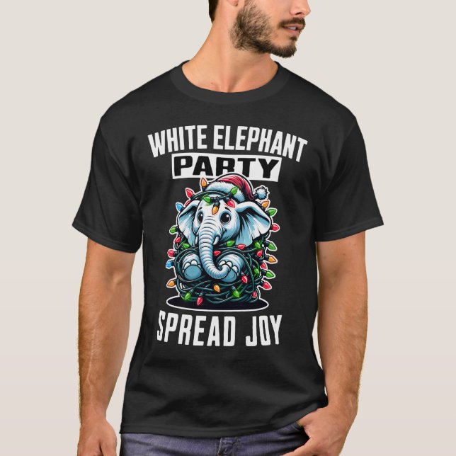 White Elephant Party Christmas Lights Spread Joy T-Shirt (Front)