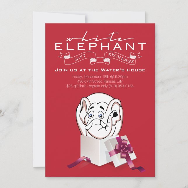 White Elephant Party Invitation | Custom Colours (Front)
