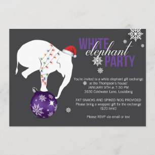 White Elephant Party Invitation   Purple/Grey