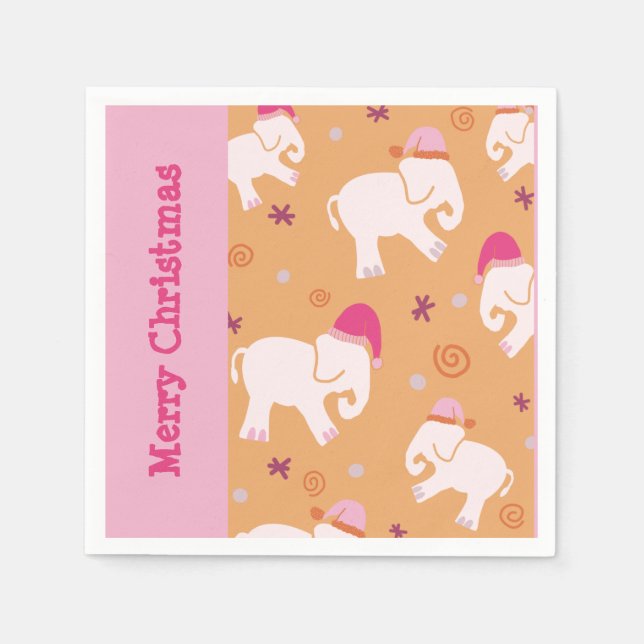 White elephant pattern pink and orange Christmas  Napkin (Front)