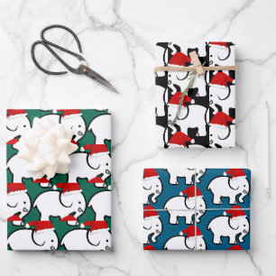 White Elephant Santa Hat Design Wrapping Paper