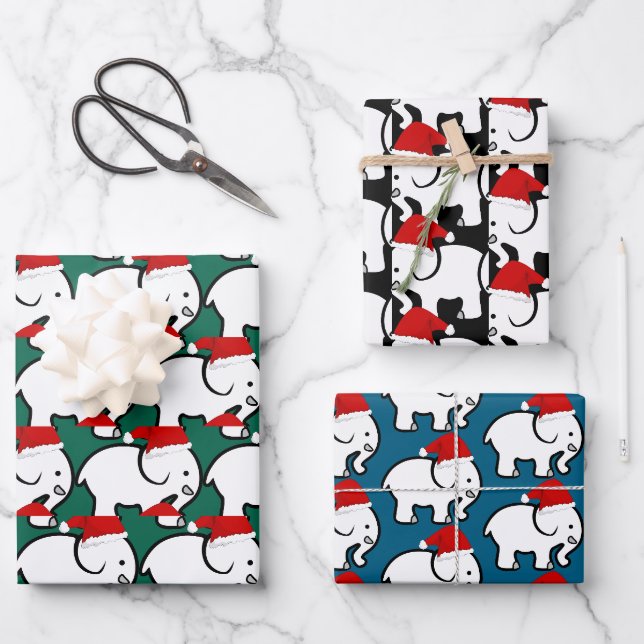 White Elephant Santa Hat Design Wrapping Paper (Front)