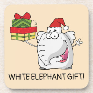White Elephant Santa Hat Gifts Cartoon Coaster