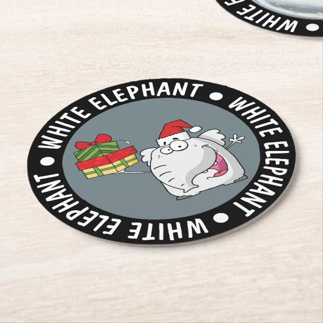 White Elephant Santa Hat Gifts Cartoon Round Paper Coaster (Angled)