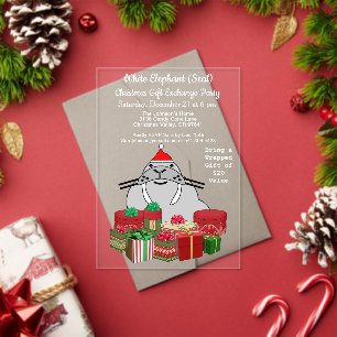 White Elephant Seal Christmas Gift Exchange Acrylic Invitations