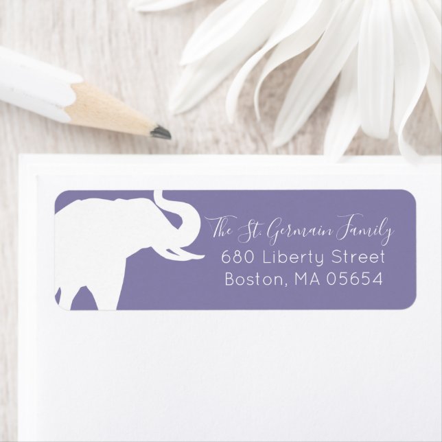 White Elephant Silhouette Return Address Purple Return Address Label (Insitu)