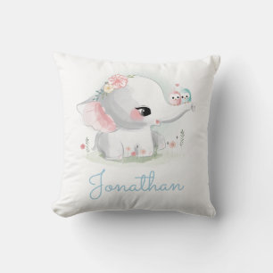 White Elephant Simple Boy Blue Nursery Cushion