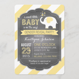 White Elephant Stripe Gender Reveal Baby Shower Invitation