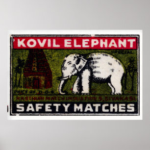 White Elephant Temple Matchbox Art Print, Indian Poster