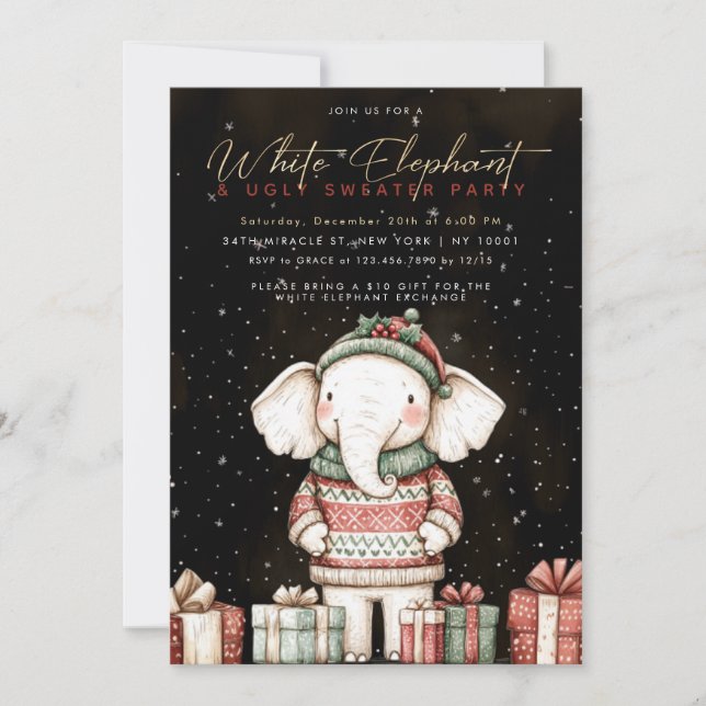 White Elephant Ugly Sweater Party Invitation (Front)