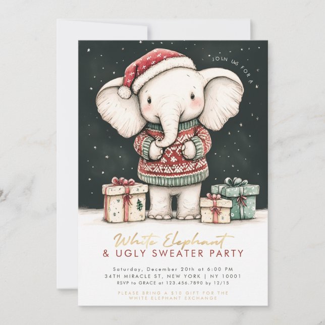 White Elephant Ugly Sweater Party Invitation (Front)