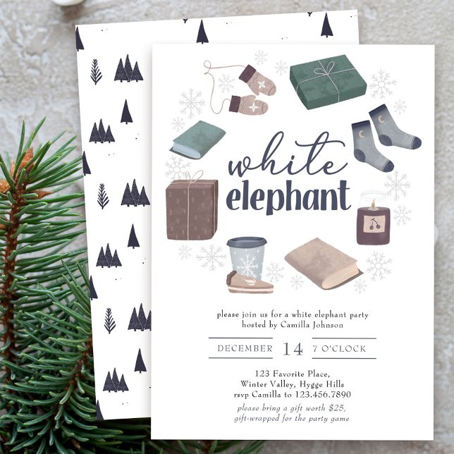 White Elephant Winter Wreath Gift Exchange Party Invitation (White Elephant Holiday Gift Exchange Party Invitation)