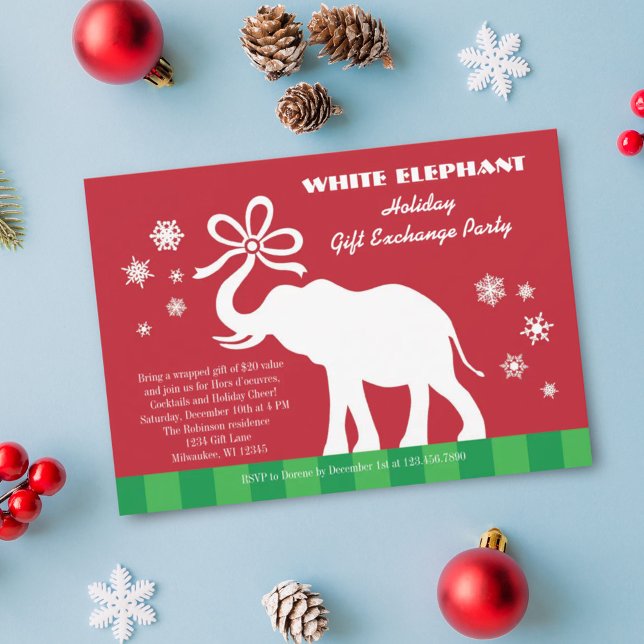 White Elephant with Bow Gift Exchange Party Invitation (Creator Uploaded)