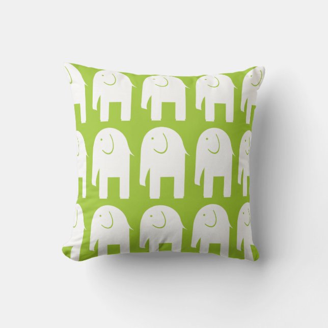 White Elephants on Green Cushion (Front)