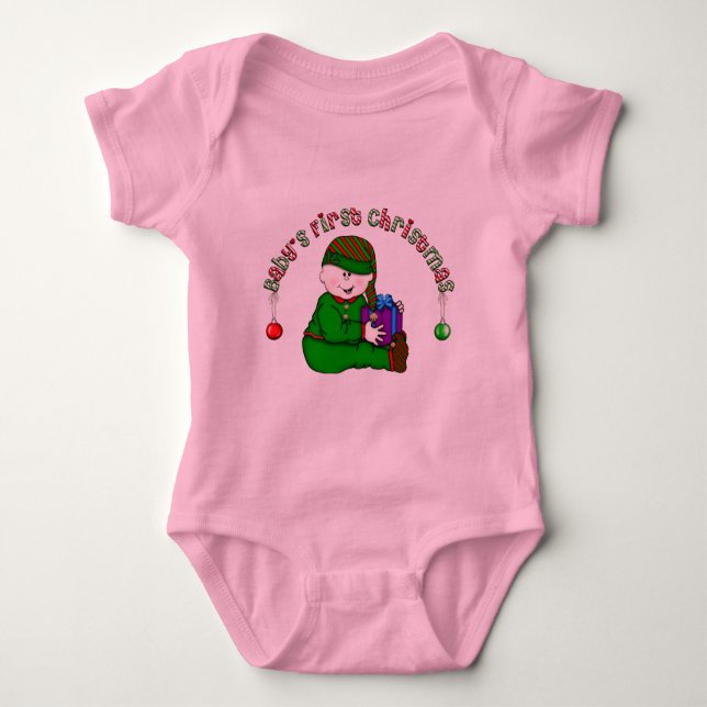 White Elf Baby 1st  Christmas Baby Bodysuit (Front)
