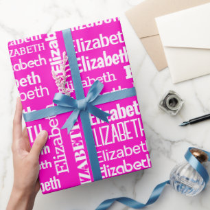 White ELIZABETH Name On Pink Wrapping Paper
