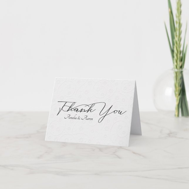 White Embossed Wedding Thank You Card (Front)